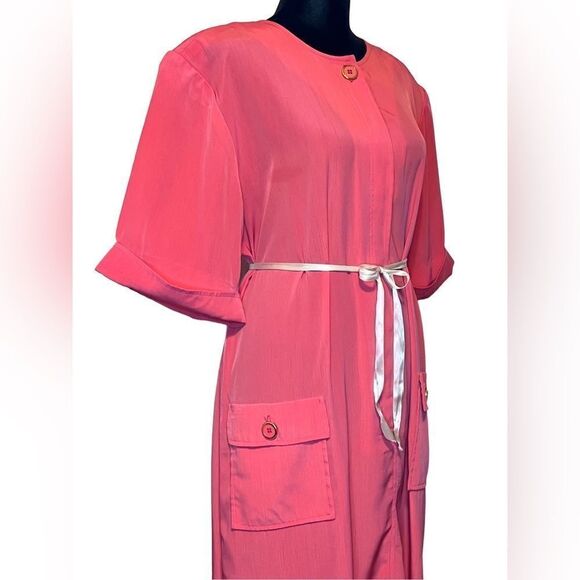 VTG Henry Lee coral pink midi length house dress muumuu robe - Picture 2 of 9